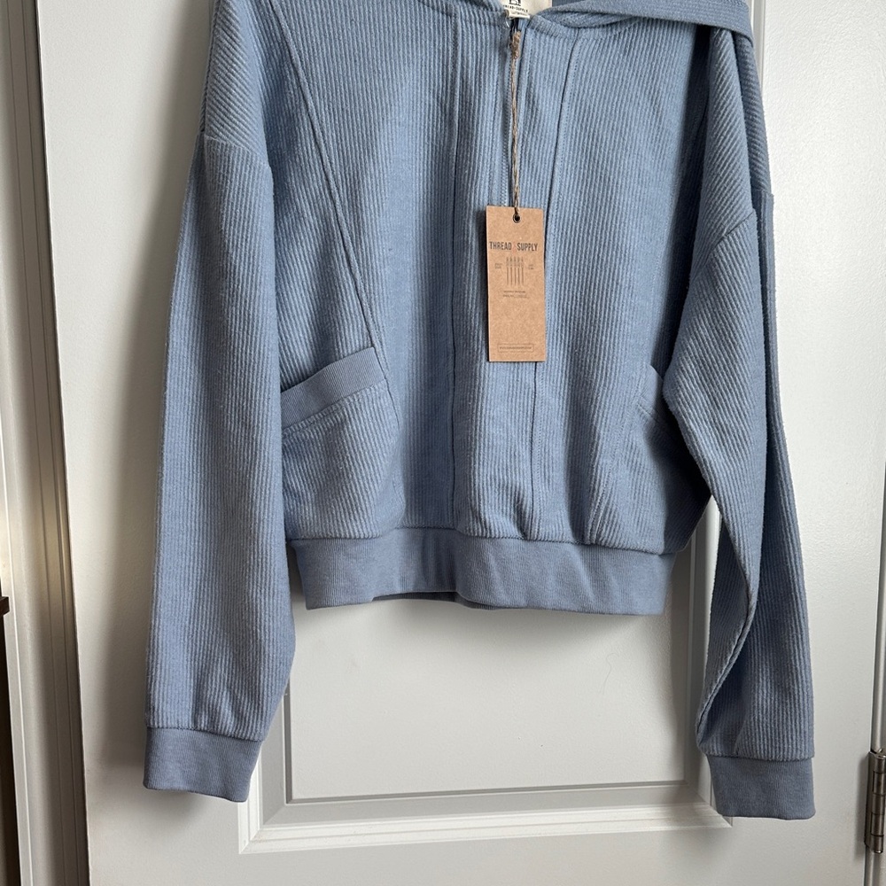 NWT Thread Supply light  Blue Ribbed Zip-Up Hoodie
